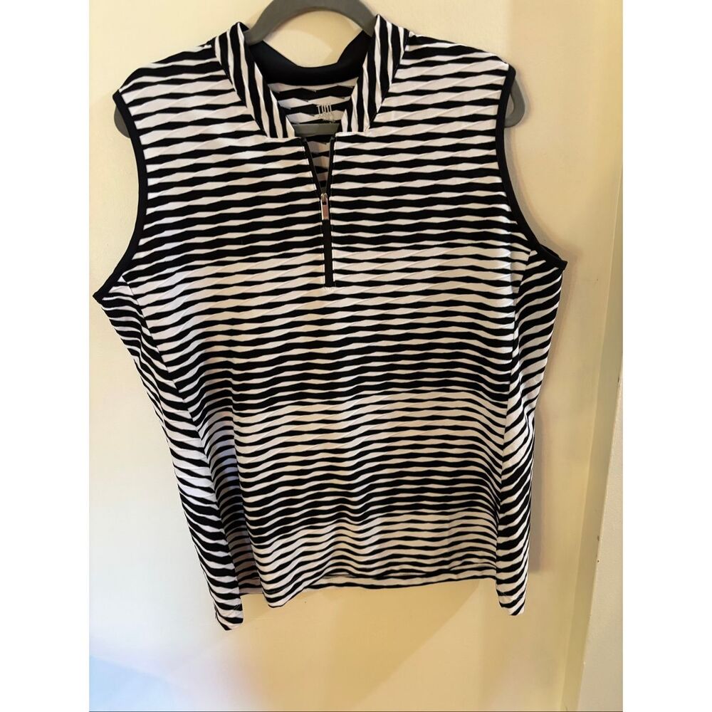 Tail Black and White Striped Sleeveless Polo Tee